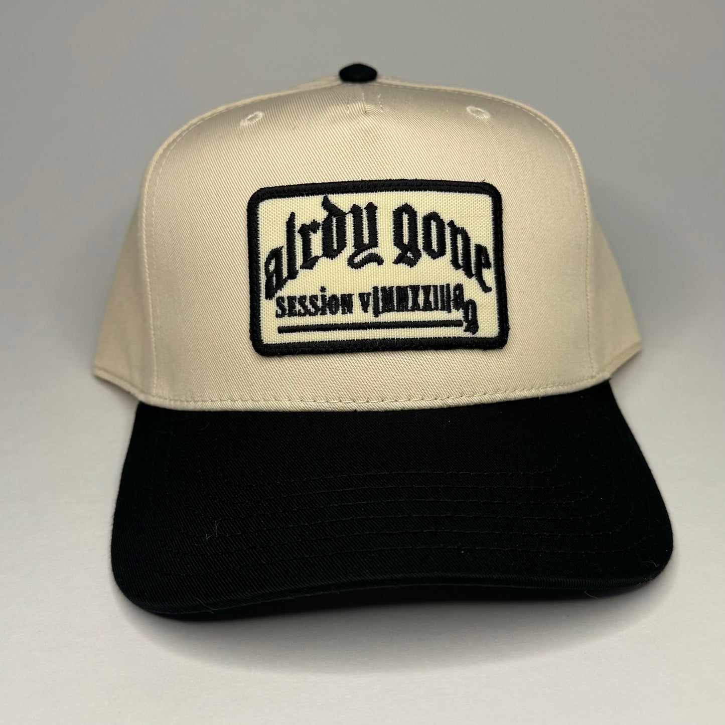 Black and Cream AlrdyGone Large patch hat
